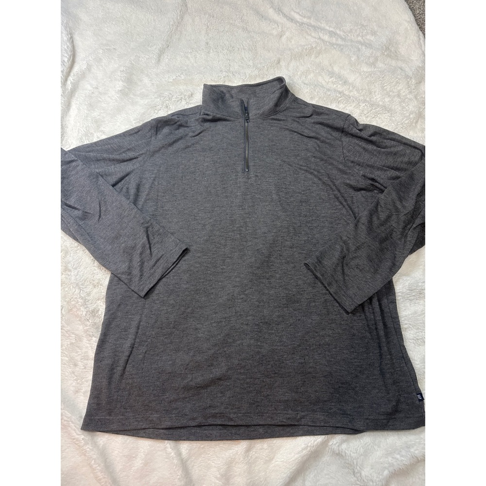 Gap Quarter Zip Pullover Mens XXL Grey Excellent Ribbed Knit Mock Neck Sweater
